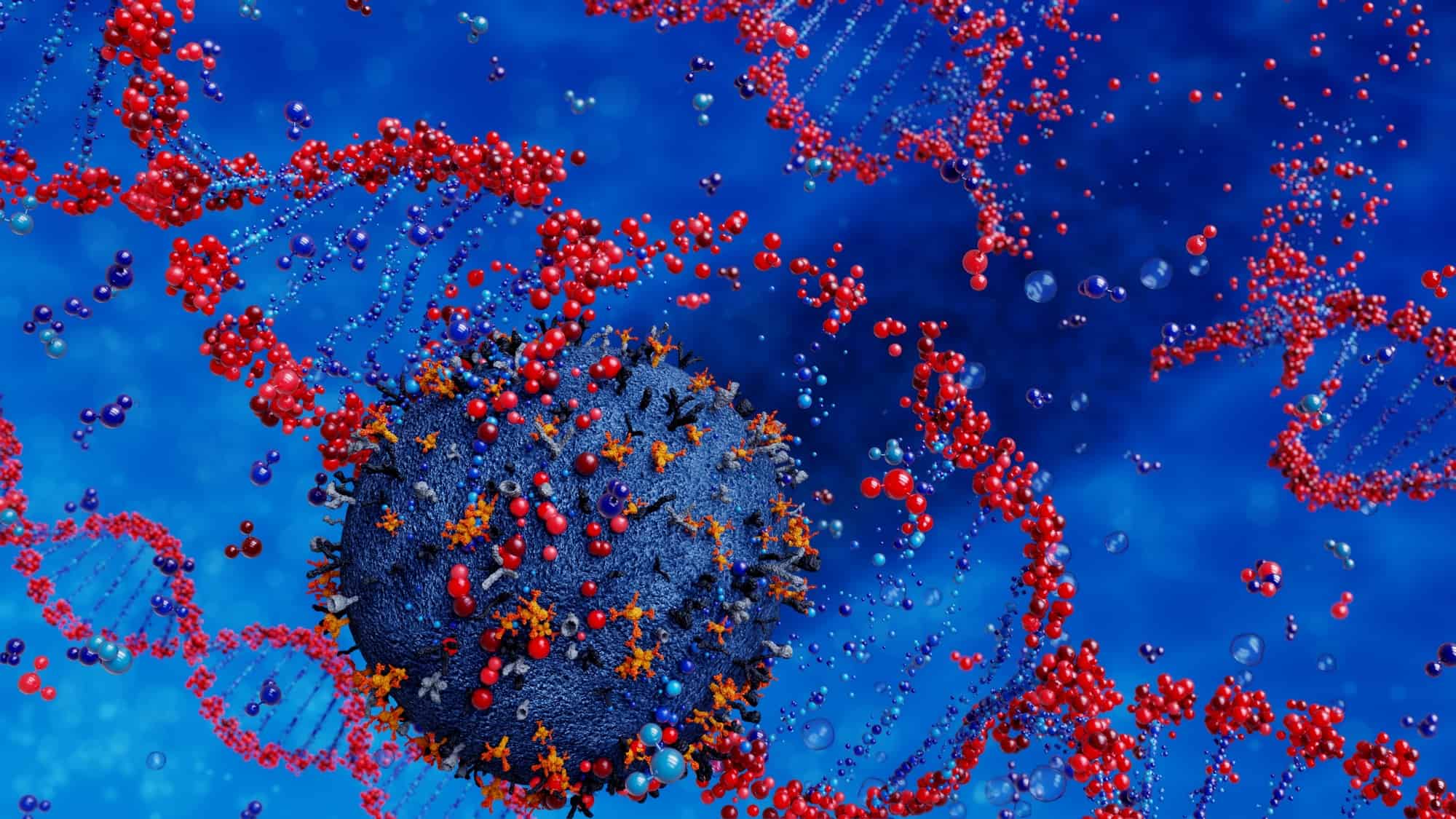 virus destroys human dna chain. Genome structure.